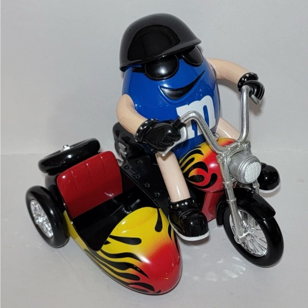 M&M Motorcycle Candy Dispenser Rare BAD BOY Blue Flame Side Car Collectible New